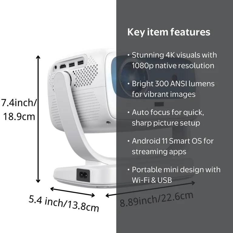DANCIEYA 4K Support Projector with Auto Focus, 300 ANSI Lumens
