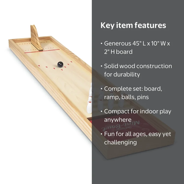 GoSports, Mini Wooden Tabletop Bowling Game Set, 45