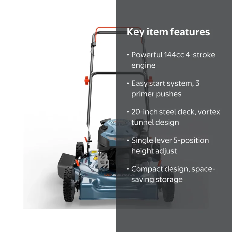 Senix, Gas Lawn Mower, 20-Inch, Blue, 144cc 4-Stroke Engine