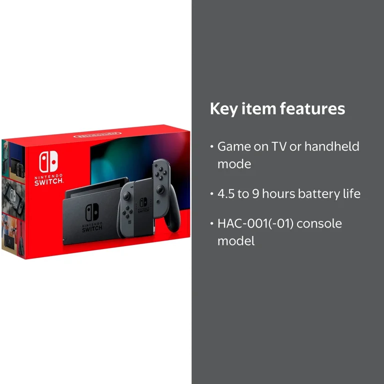 Nintendo Console with Gray Joy-Con, HD Gaming, 4.5-9 Hour Battery