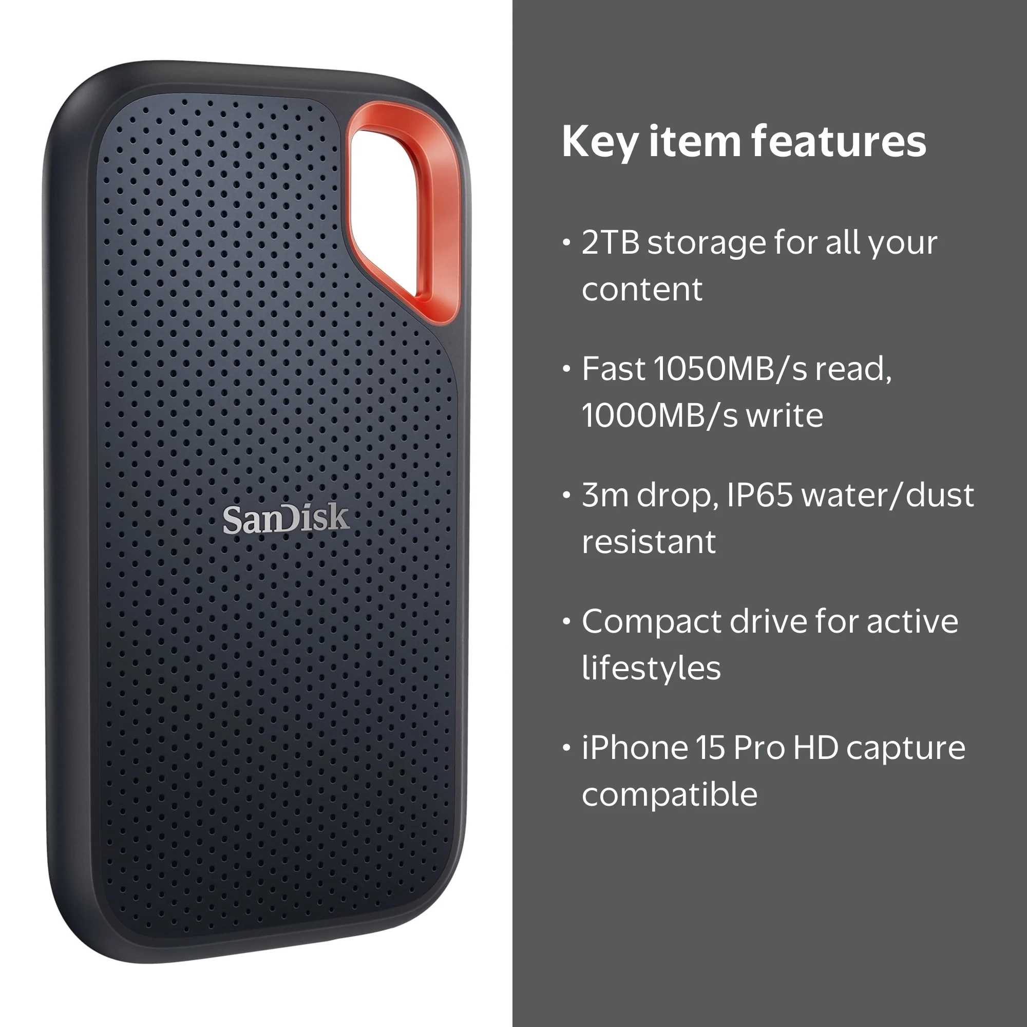 SanDisk Extreme Portable SSD 2TB 1050MBs Cache External Drive
