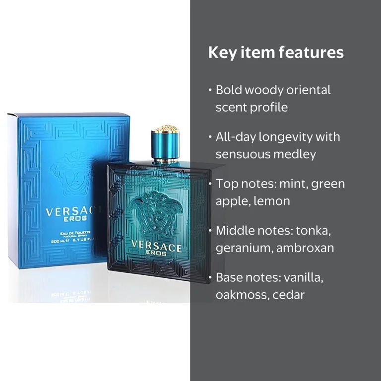 Versace Eros Eau De Toilette Natural Spray, Cologne for Men, 6.7