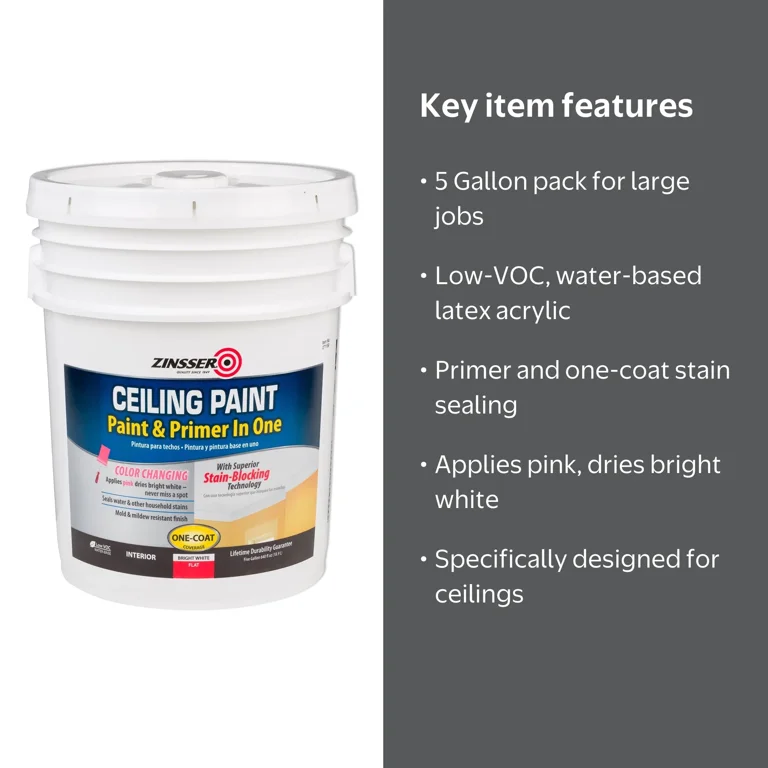 Zinsser Flat Ceiling Paint and Primer, White, 5 gal, 1pk - Walmart.com