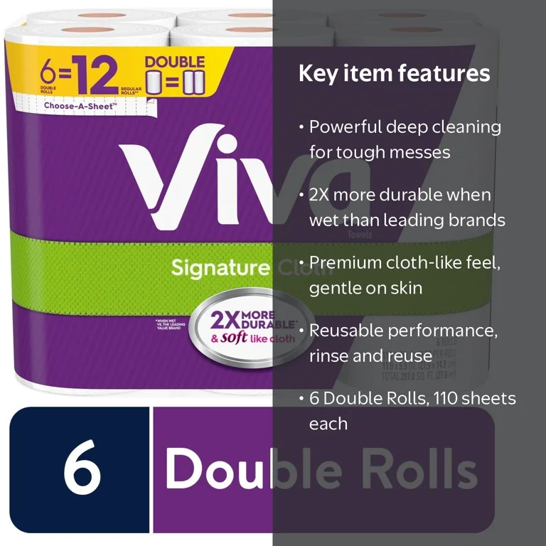 Viva, Signature Cloth Paper Towels, 6 Double Rolls, White