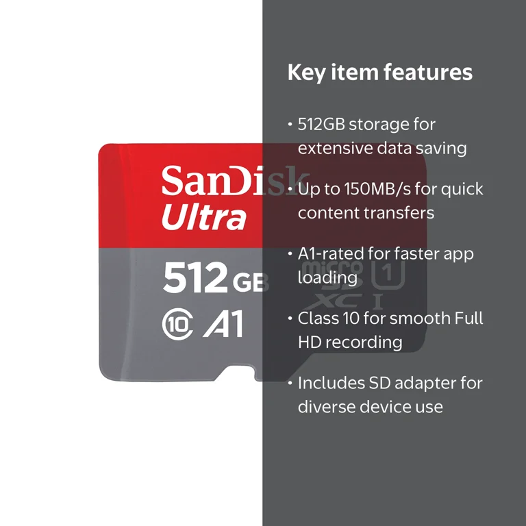 SanDisk 512GB Ultra microSDXC Memory Card, Up to 150MB/s, SD