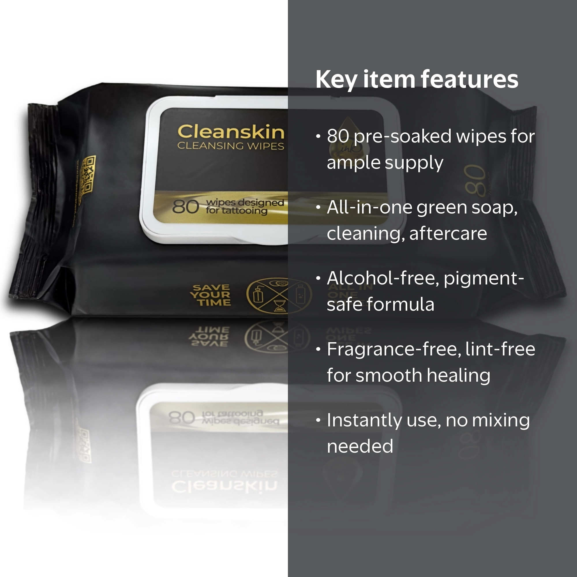 CleanSkin 80-Count Tattoo Cleansing Wipes | Alcohol, Fragrance