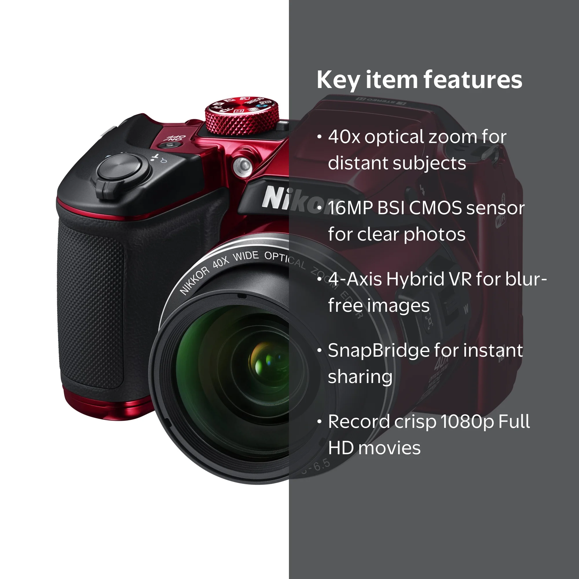 Nikon COOLPIX B500 Point Shoot Digital Camera, 16 Megapixels, 40x
