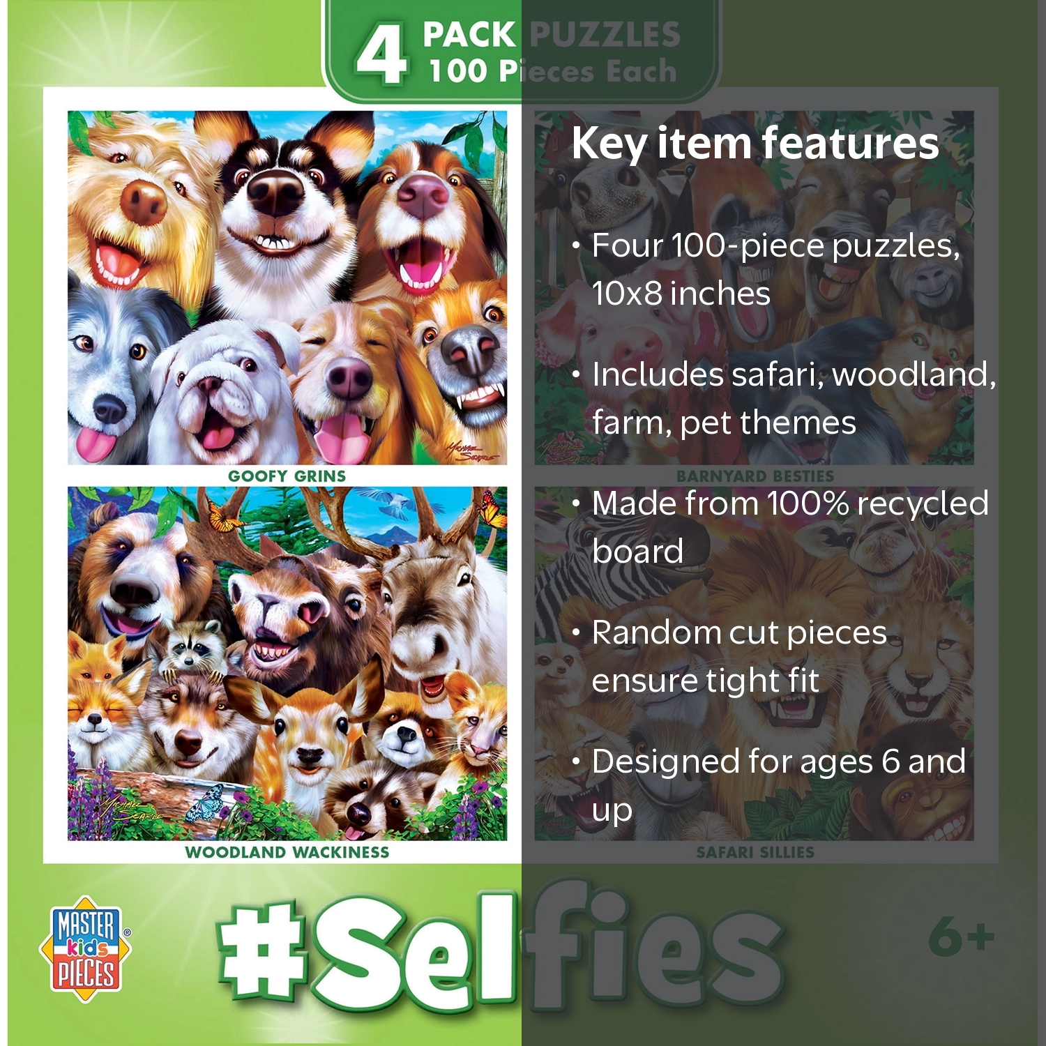 MasterPieces, Puzzle Set, Selfies 4-Pack 100 Piece 8x10 inch