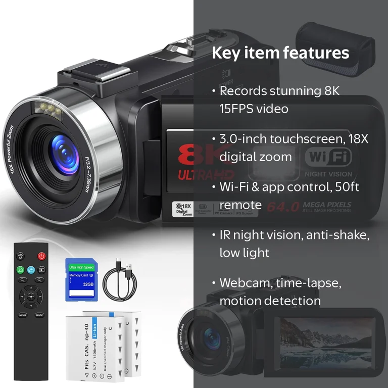 MARVUE, Video Camera, 8K, 64MP, Wi-Fi, 18X Digital Zoom - Walmart.com
