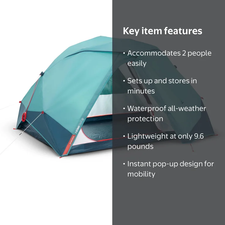 Quechua Waterproof Pop Up 2-Person Camping Tent: Easy 2-Second