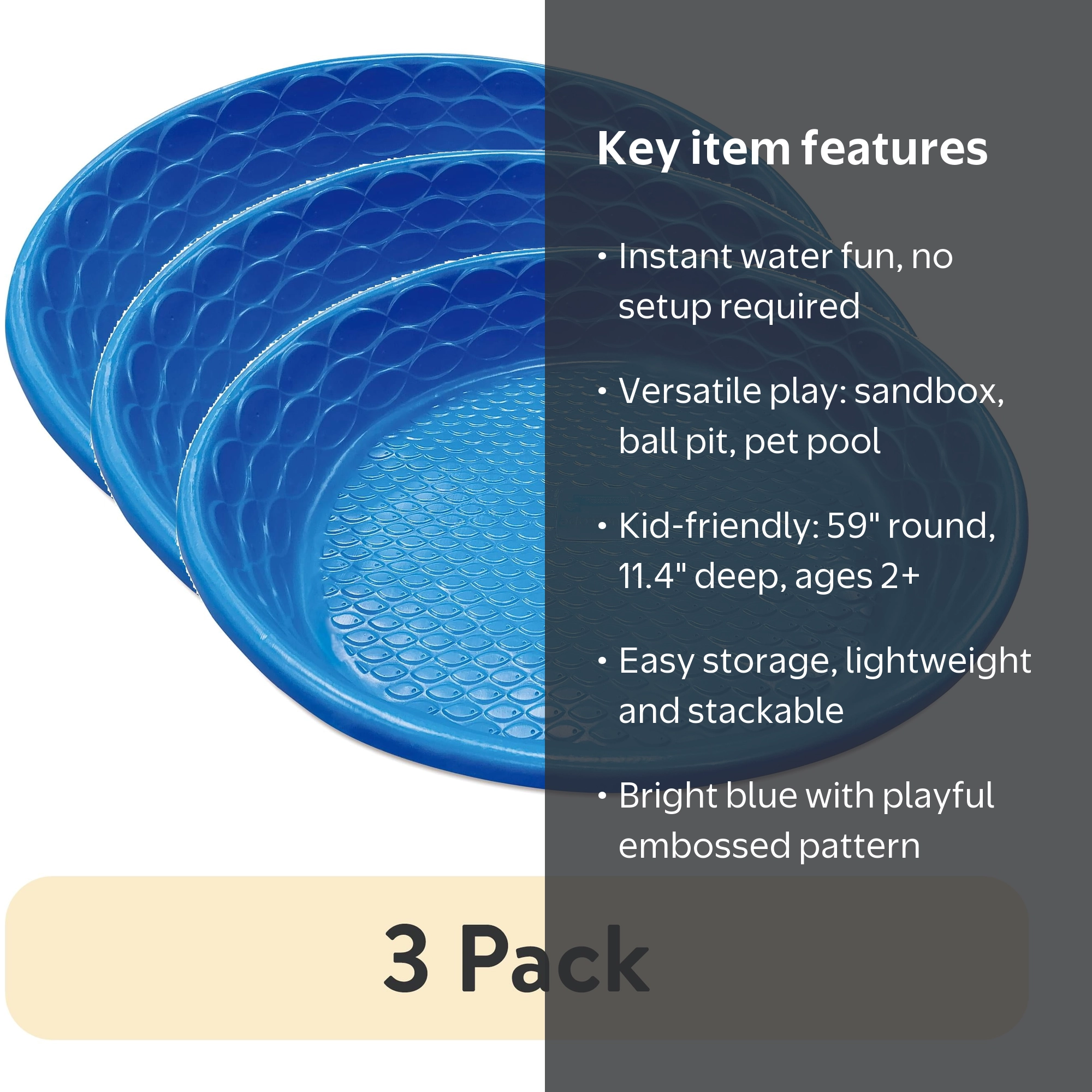 3 pack) Bluescape 59 in Blue Wading Kiddie Pool, Age 2+, Round