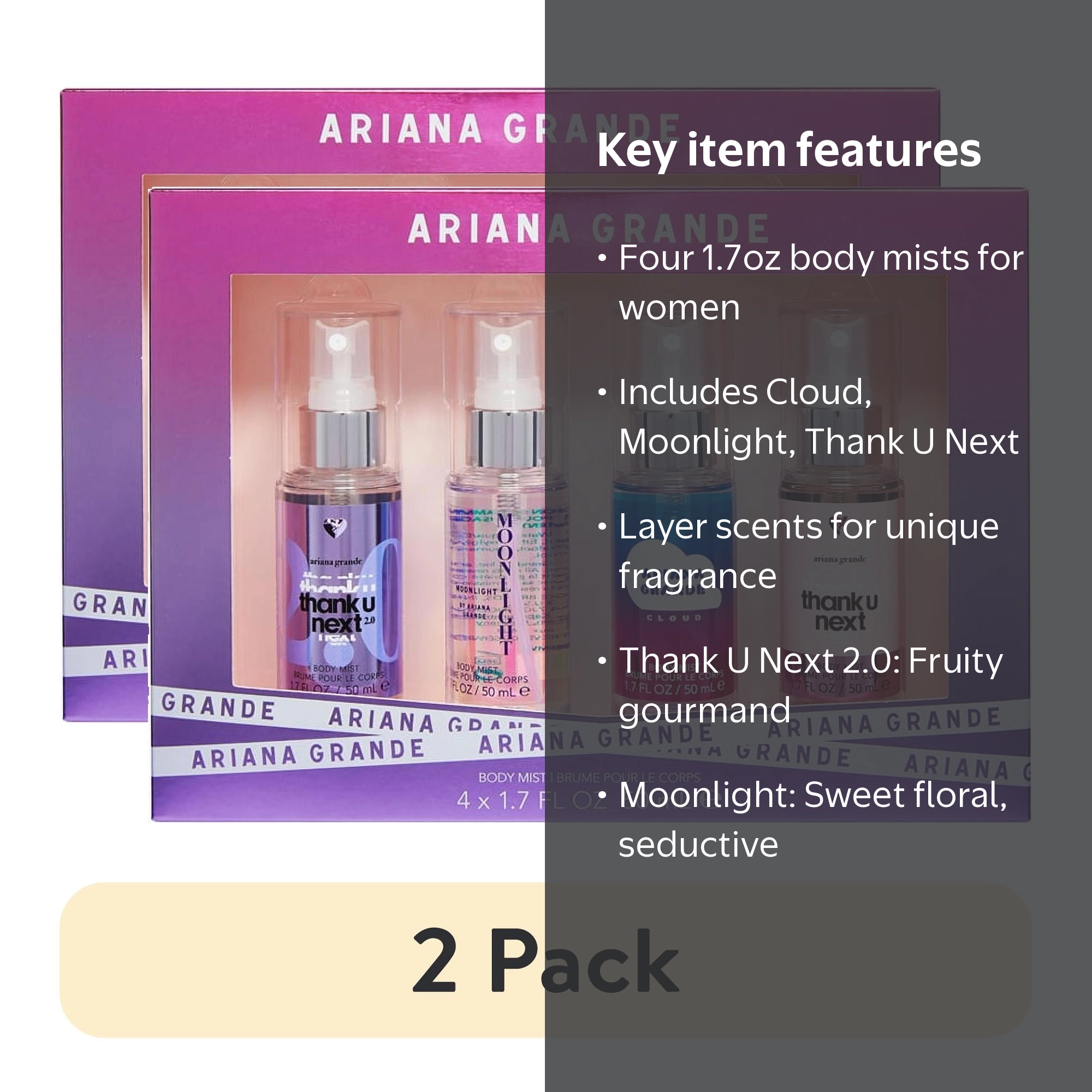 2 pack) Ariana Grande 4PC Body Spray Coffret, 1.7 OZ (Thank U Next