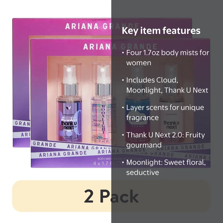 2 pack) Ariana Grande 4PC Body Spray Coffret, 1.7 OZ (Thank U Next