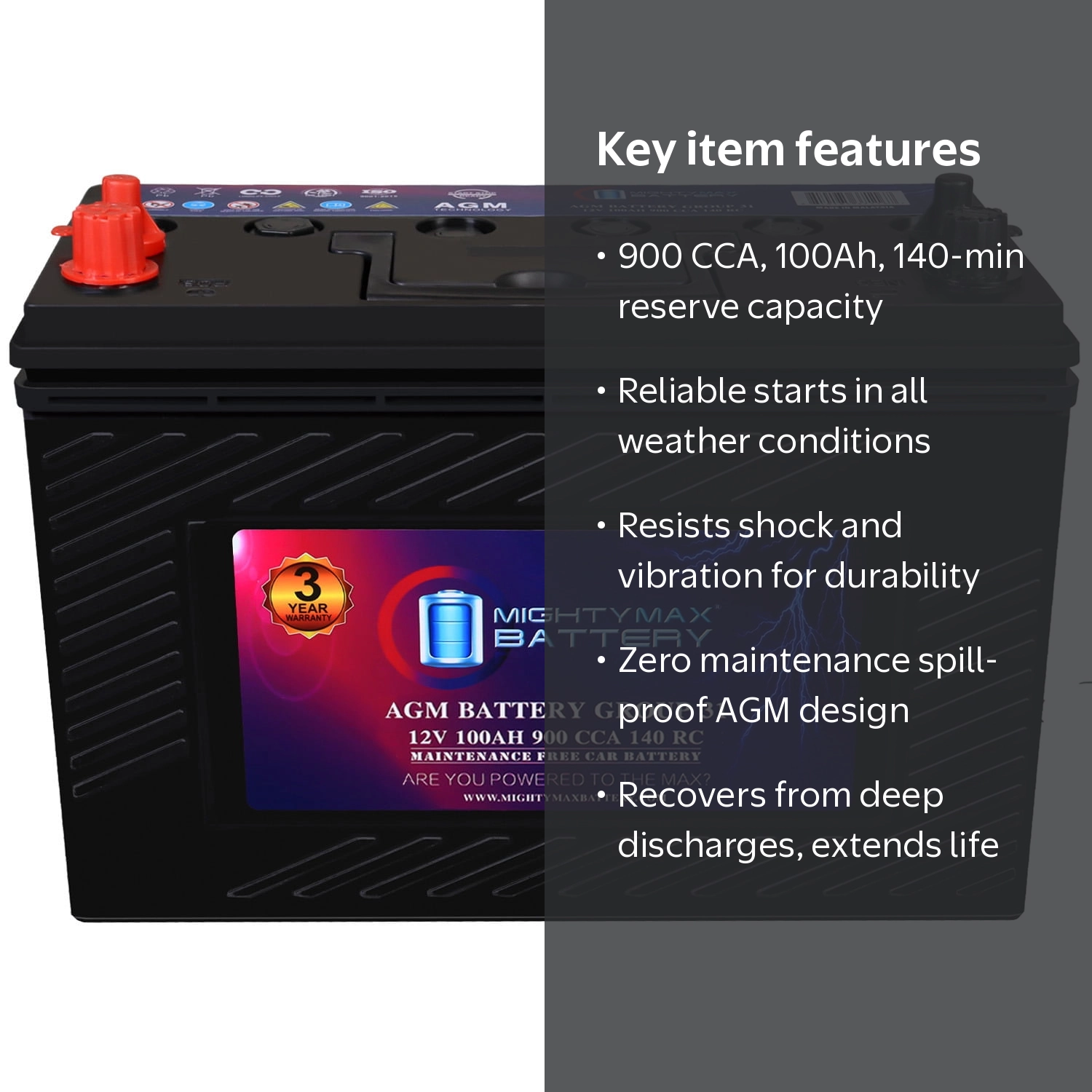 Mighty Max Battery, Car Battery, 12V 100AH, AGM, 900 CCA - Walmart.com