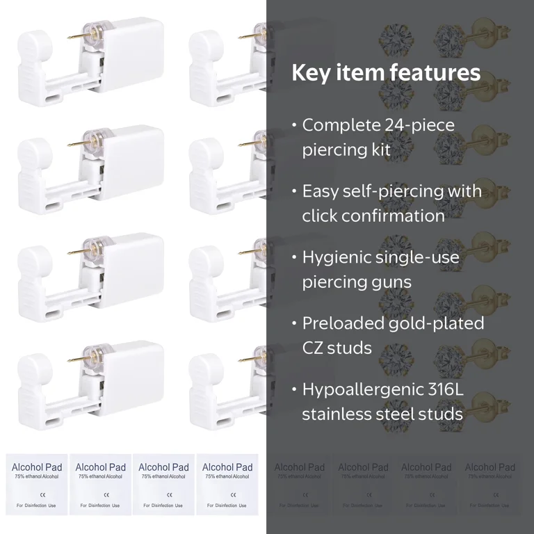 Briana Williams, Ear Piercing Kit, 8 Pieces, Gold-Plated CZ, Self