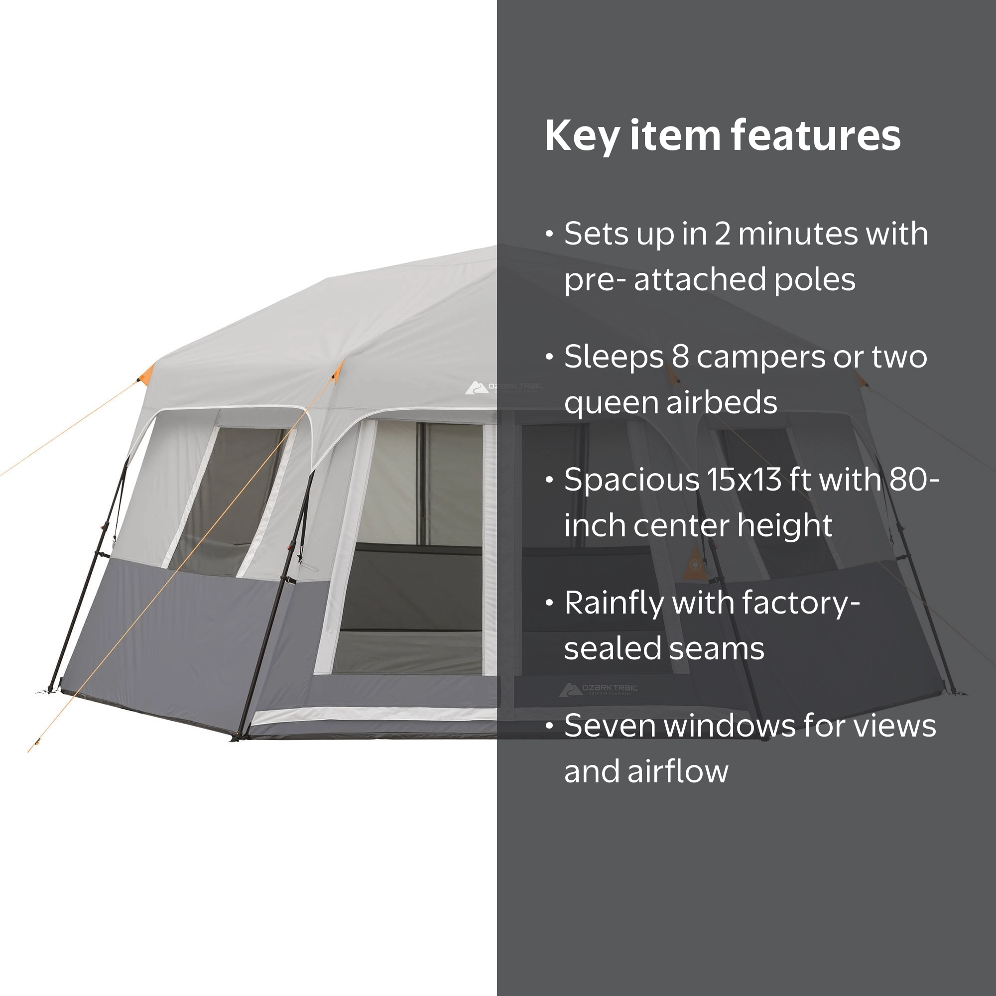 Ozark Trail Instant Hexagon Cabin Tent, 8-Person, 15 ft x 13 ft
