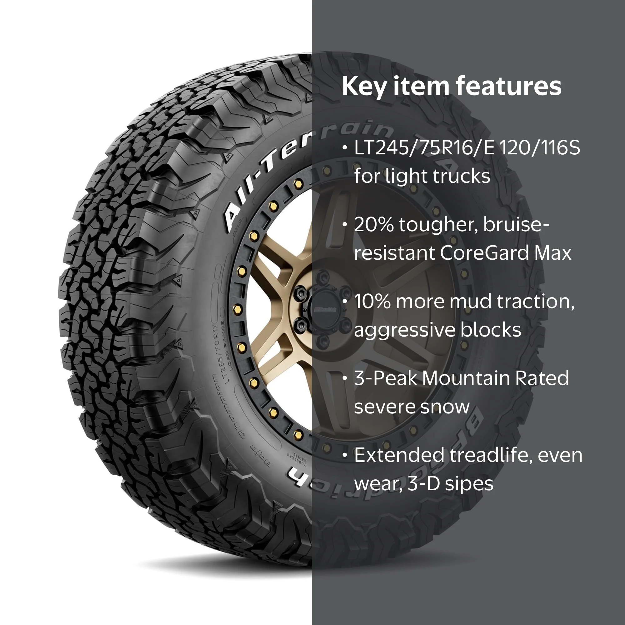 BFGoodrich Heavy Duty All-Terrain T/A KO2 Tire, All Season, LT245 BFGoodrich Heavy Duty All-Terrain T/A KO2 Tire, All Season, LT245