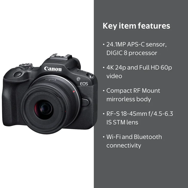 Canon EOS R100 Mirrorless Camera with RF-S18-45mm IS STM Lens, APS