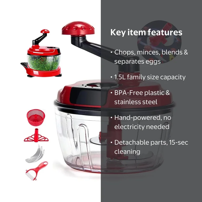 OhhGo Multi-Functional Manual Food Processor, 8 Cup Hand-powered