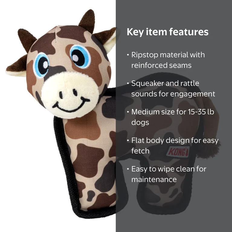 KONG® Ballistic® Cow Squeaker Dog Toy, Medium, for Dogs Between 15