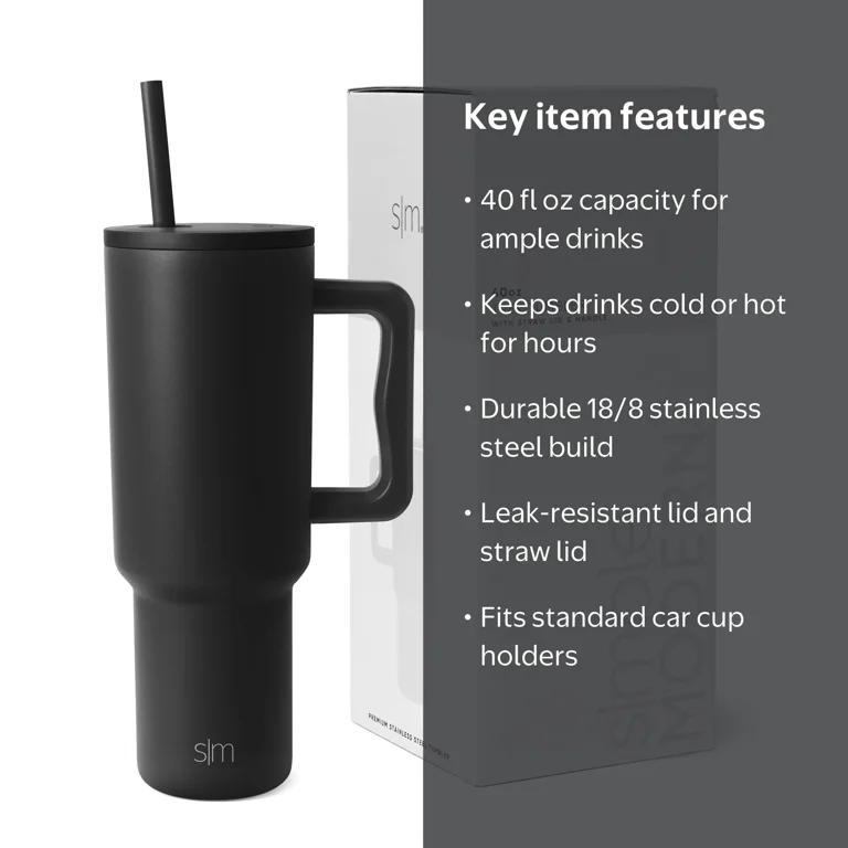 Simple Modern, Trek Tumbler, 40 fl oz, Midnight Black - Walmart.com