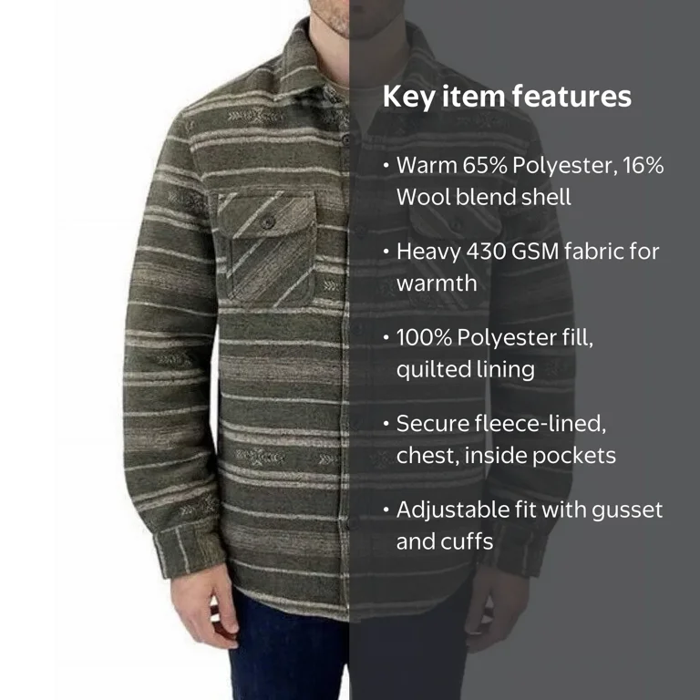 Jachs New York Men's Wool Blend Sherpa Lined Shirt Jacket (Green