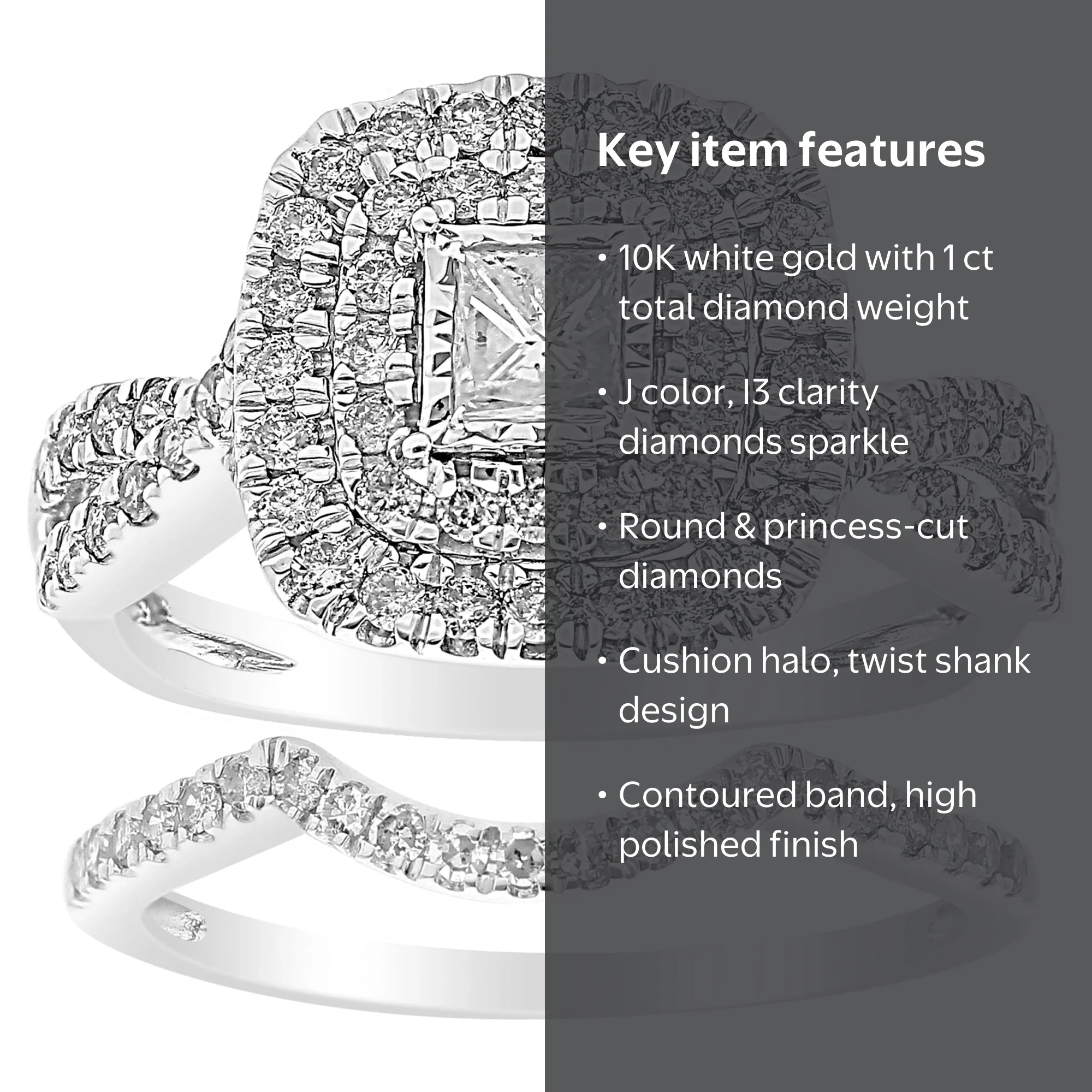 Forever Bride 10K White Gold 1 CTTW Diamond Cushion Halo Twist