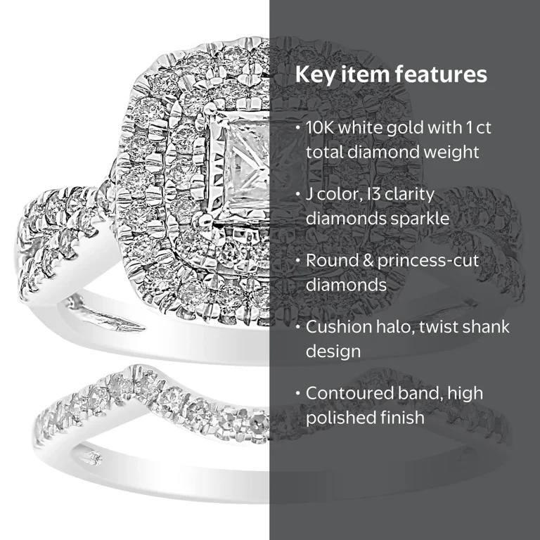 Forever Bride 10K White Gold 1 CTTW Diamond Cushion Halo Twist