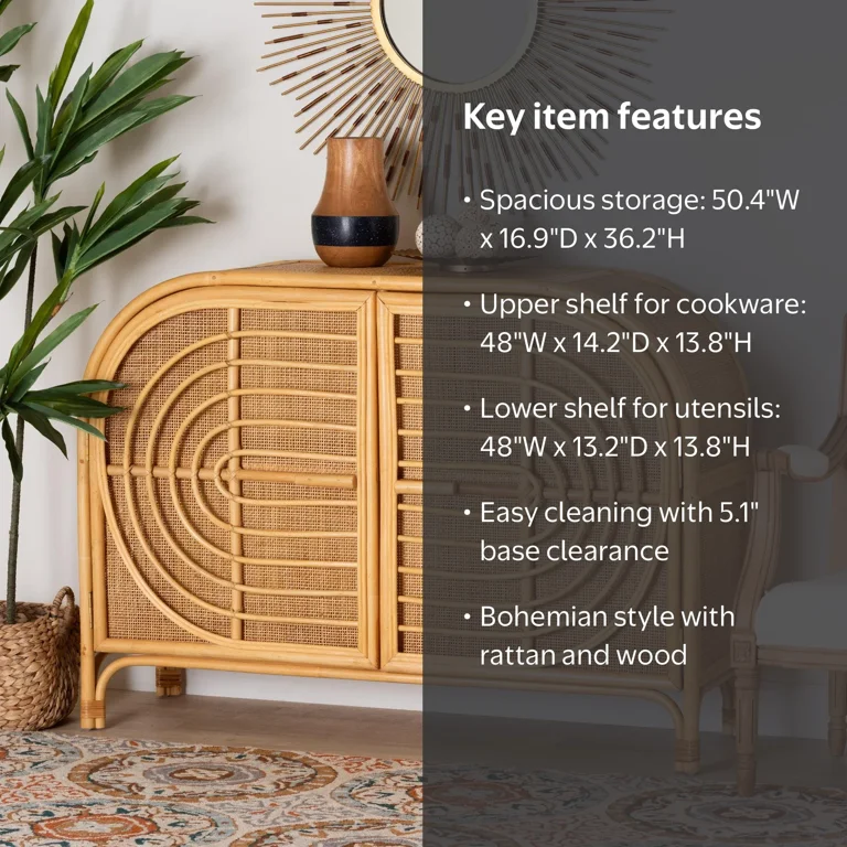 bali & pari Ovalet Rattan BOHO Storage Cabinet, 2-Door, Natural
