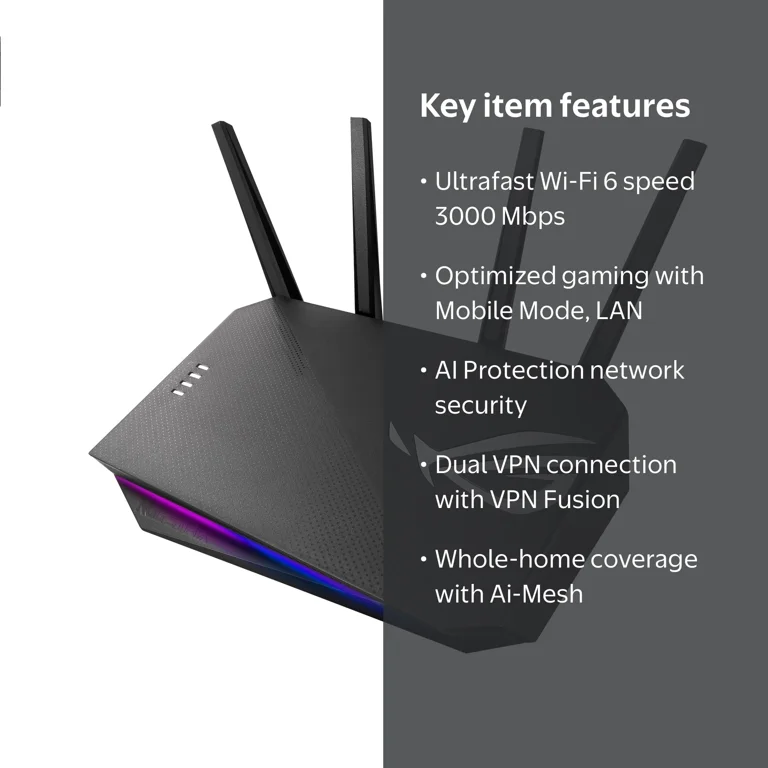 ASUS, Gaming Router, GS-AX3000, Dual Band WiFi 6 Performance
