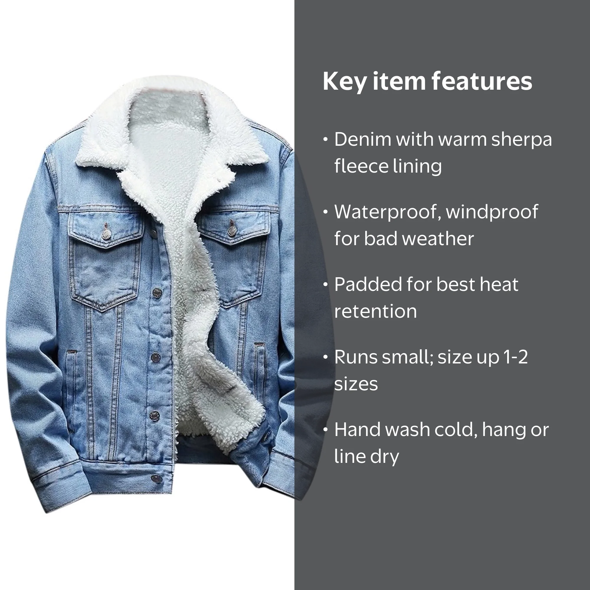 Men's Sherpa Fleece Lined Denim Jacket Trucker Jacket Winter Jean