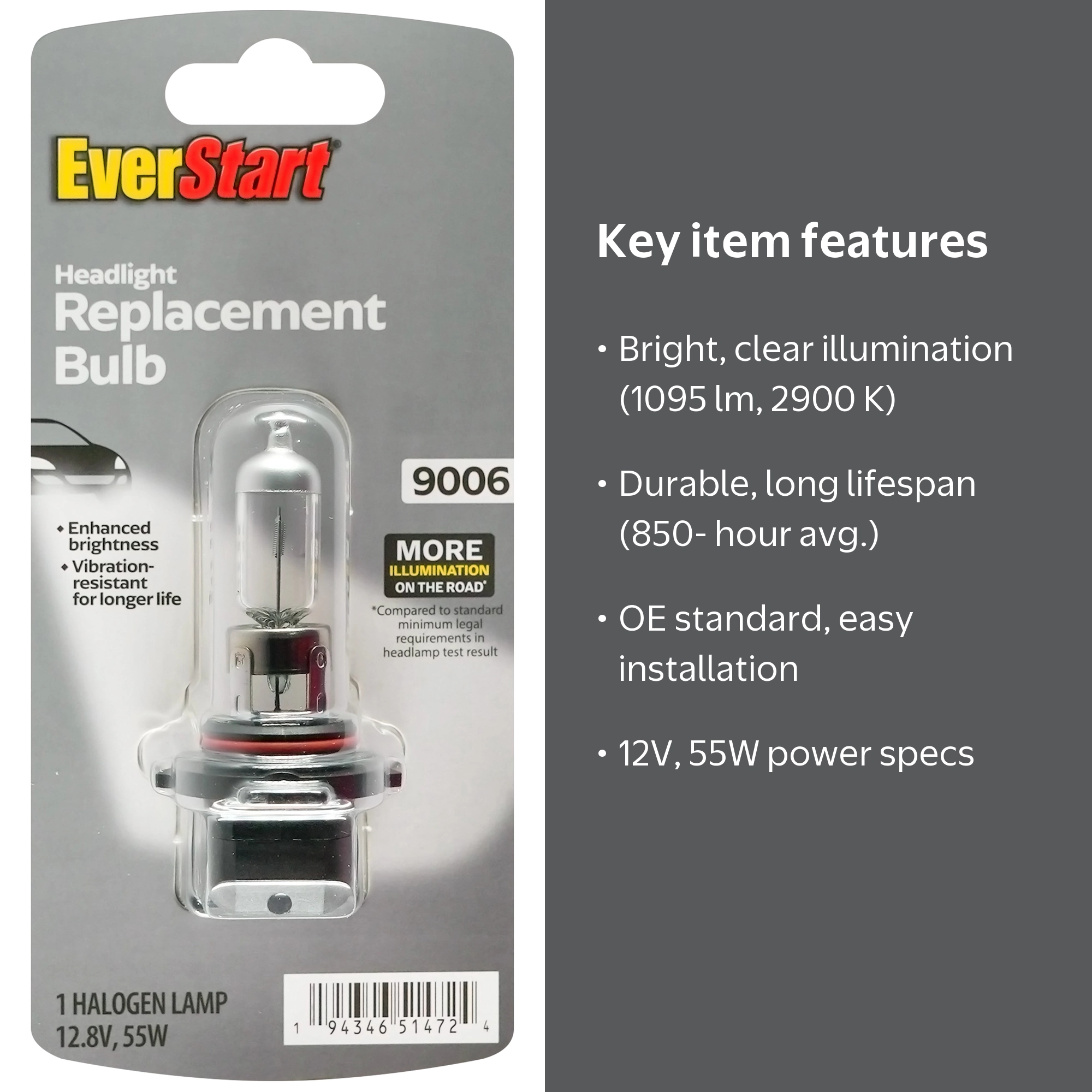 EverStart, Headlight Bulb, 9006 Halogen, Clear 2.90