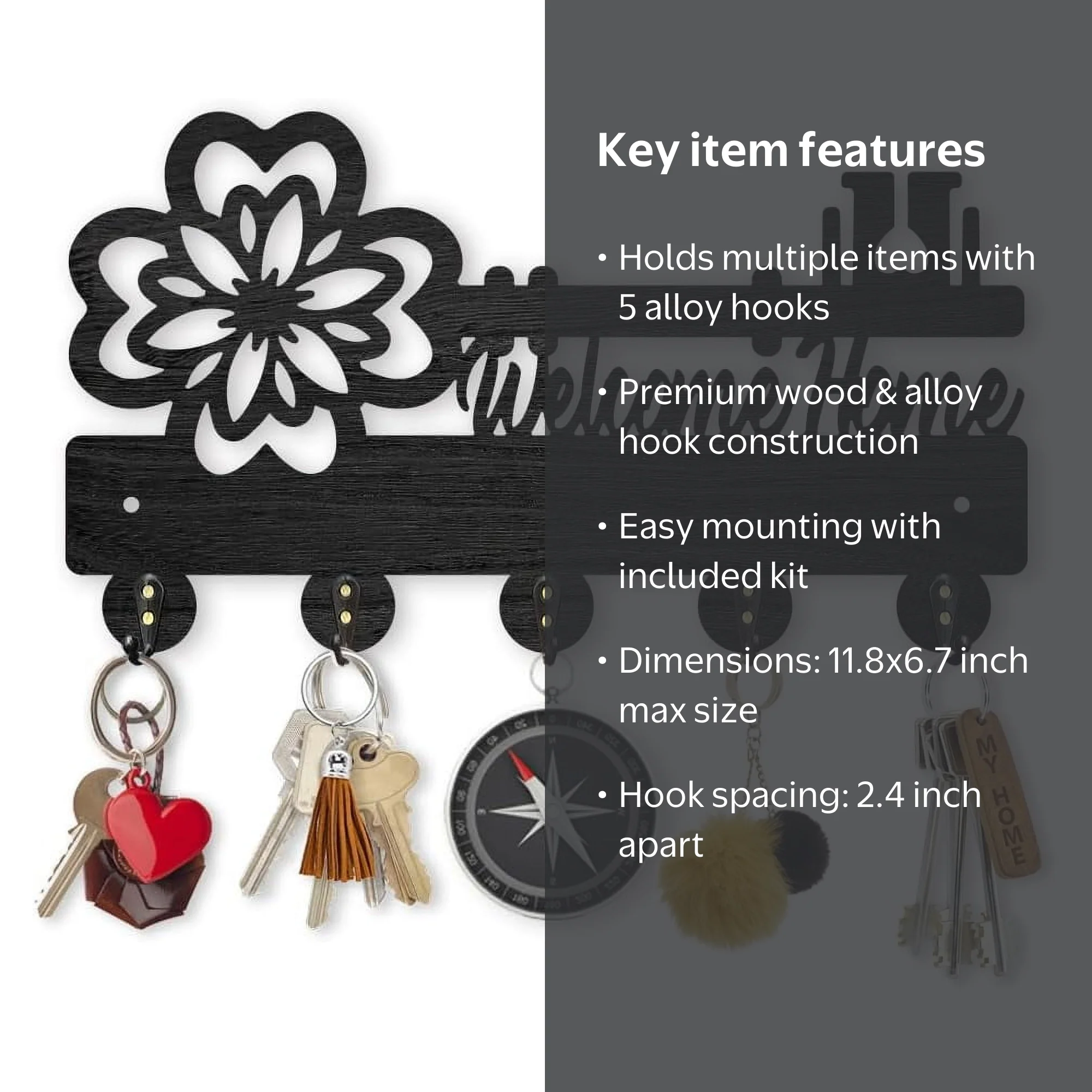 Flower Key Coat Hooks Wall Mounted 11.8×6.7inch Flower Key Shape