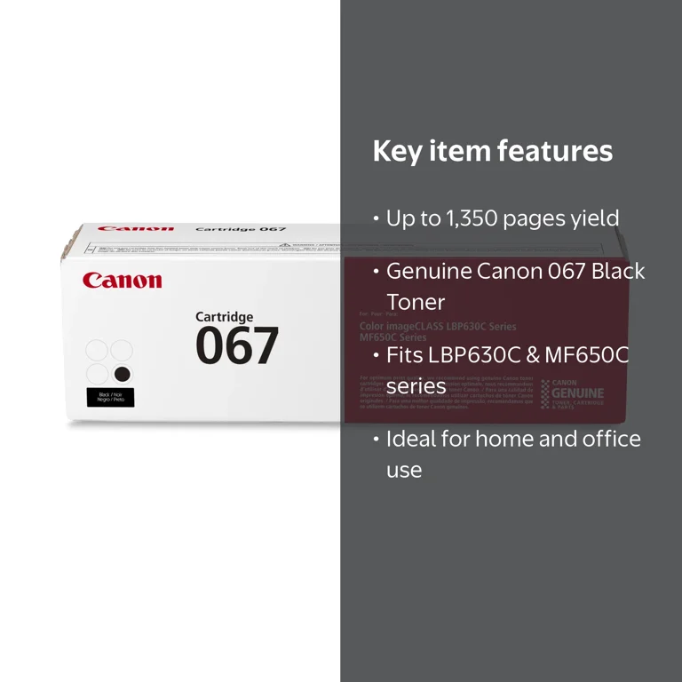 Canon 067 High-Quality Black Toner Cartridge, Standard Yield up to