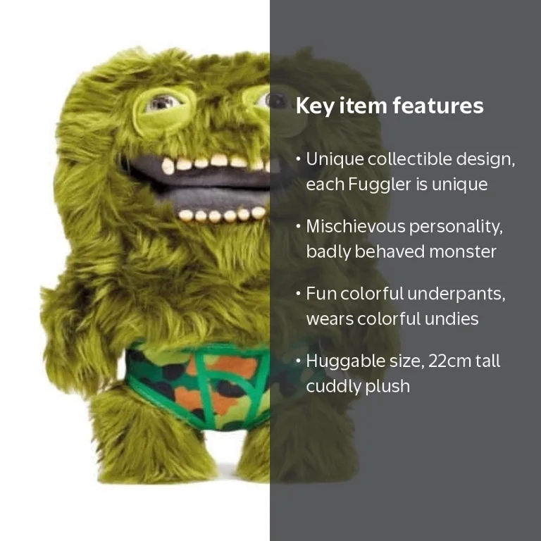 Fuggler Funny Ugly Monster, Budgie Edition Green Plush Toy, 22cm