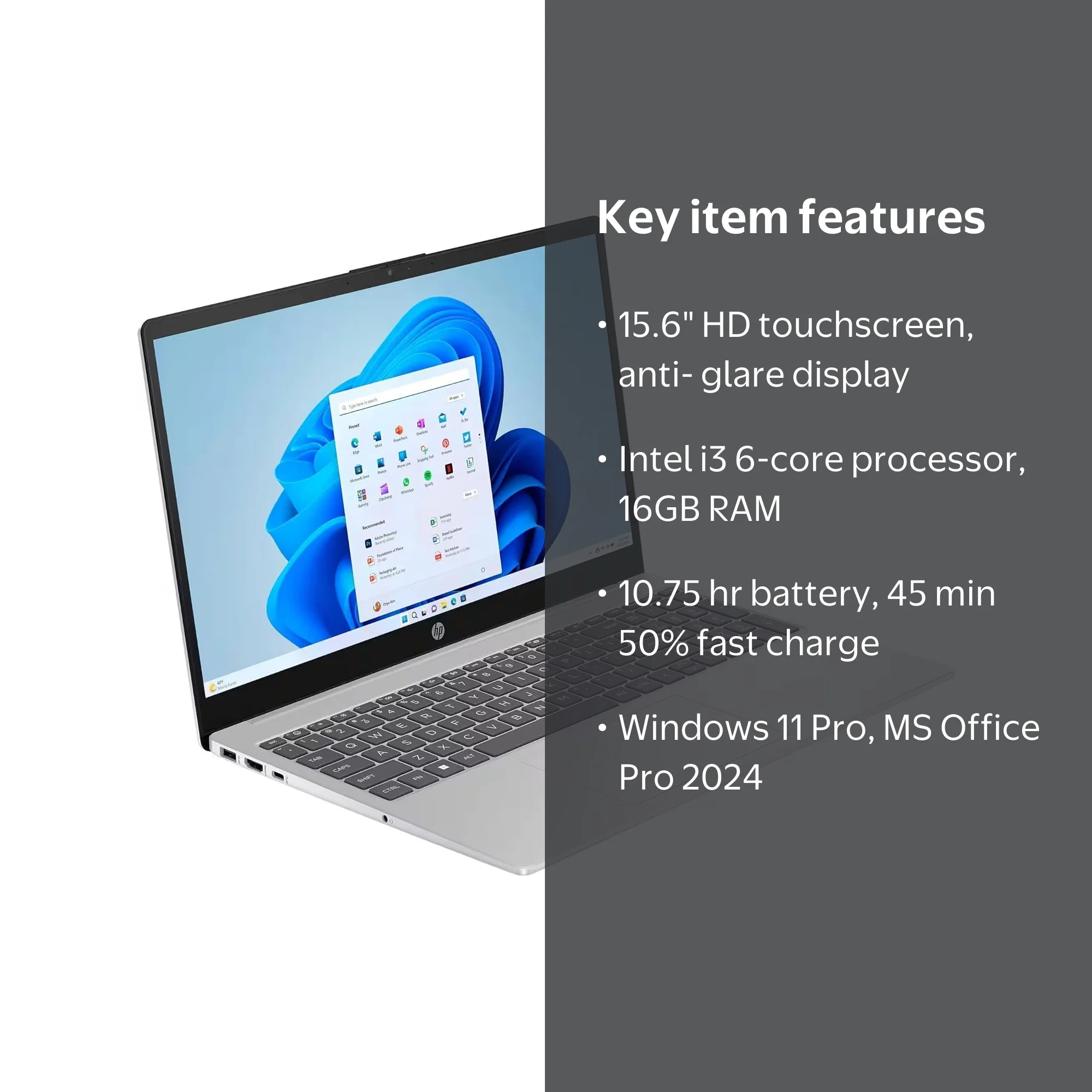HP 15.6 Touchscreen Laptop for Business, Core i3-1215U, 16 GB RAM