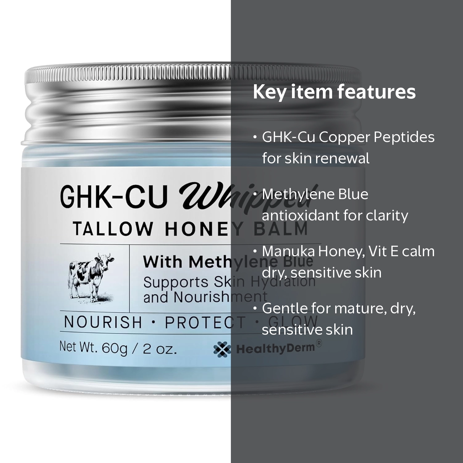 ghk cu blue color HealthyDerm, Copper Peptides GHK-Cu Balm, Methylene Blue, 2oz Weight gain TB-500, 10mg +BPC- 157, Scent:Lightly scented with essential oils BODY HYDRATION