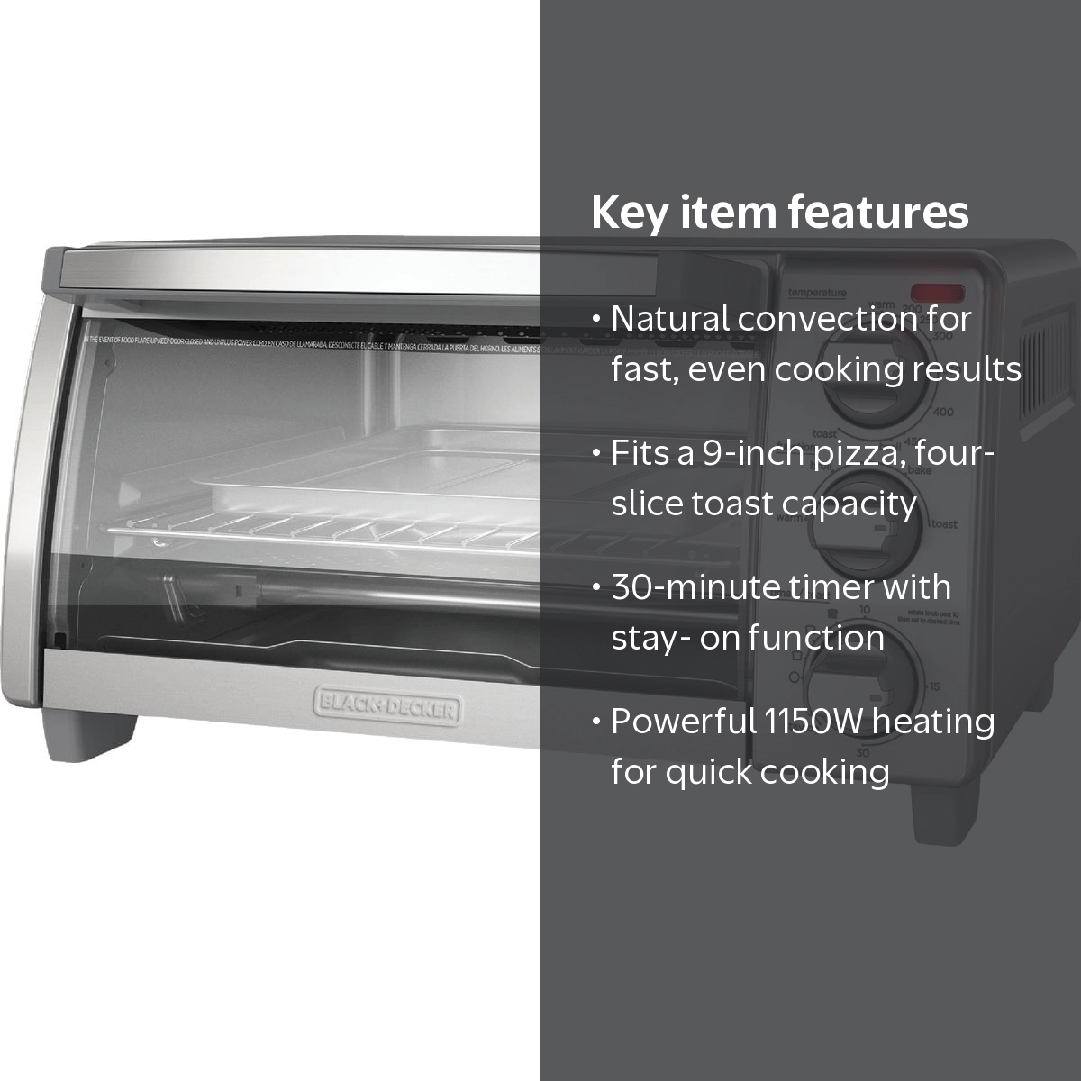BLACK+DECKER, Toaster Oven, Stainless Steel, 4-Slice, 1150W
