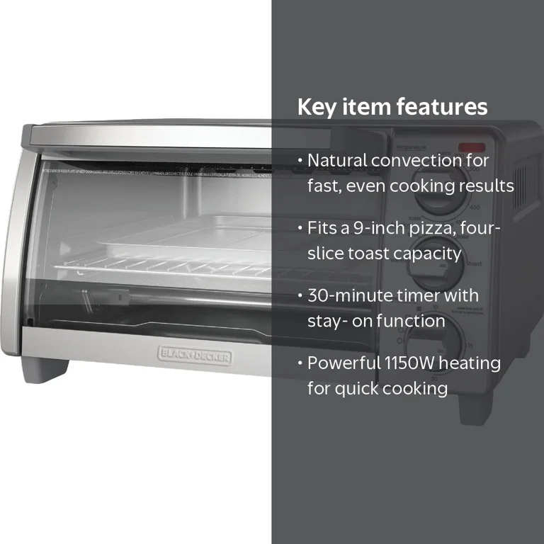 BLACK+DECKER, Toaster Oven, Stainless Steel, 4-Slice, 1150W