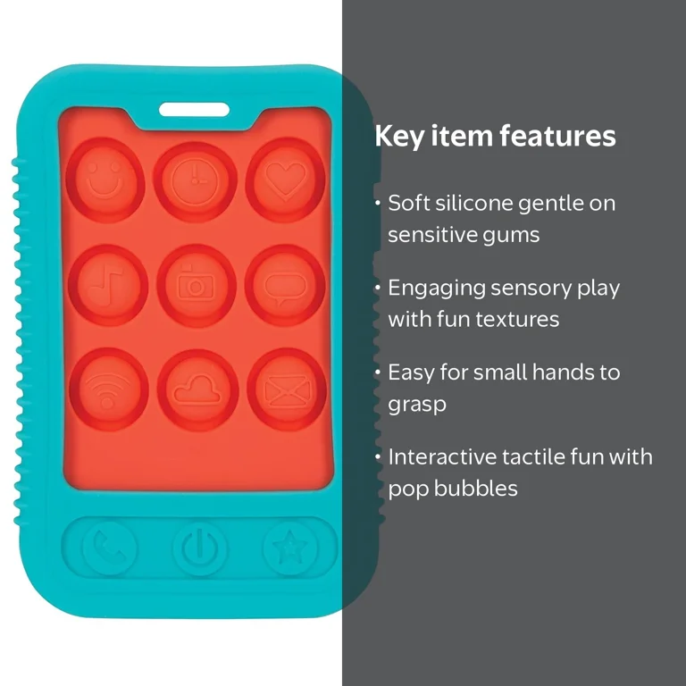 Nuby Giggle Bytes Sensory Popper Teething Toy, Coral/Aqua