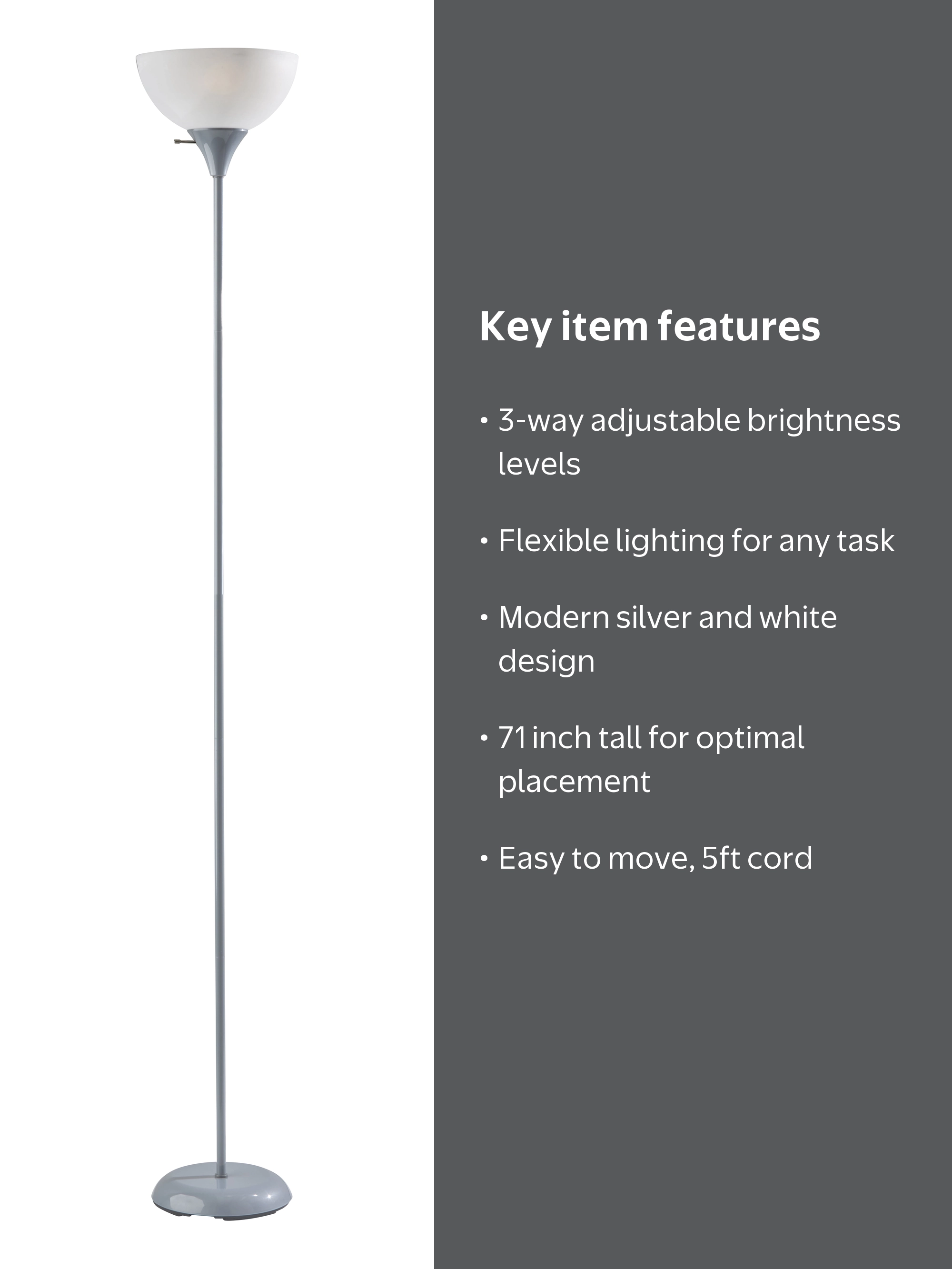 【最終値下】Cord floor lamp Mainstays 71 in Silver Floor Lamp, Modern Design - Walmart.com