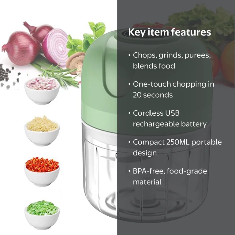 BN-LINK Electric Mini Garlic Chopper, 250ML Food Processor, USB