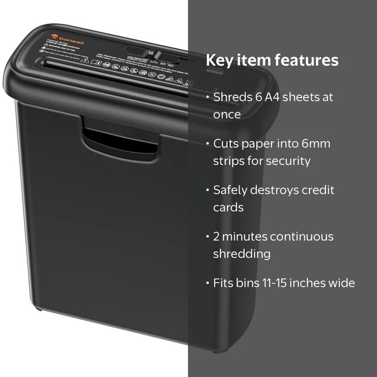 Bonsaii 6-Sheet Strip Cut Paper Shredder, 2.4-Gal Wastebasket