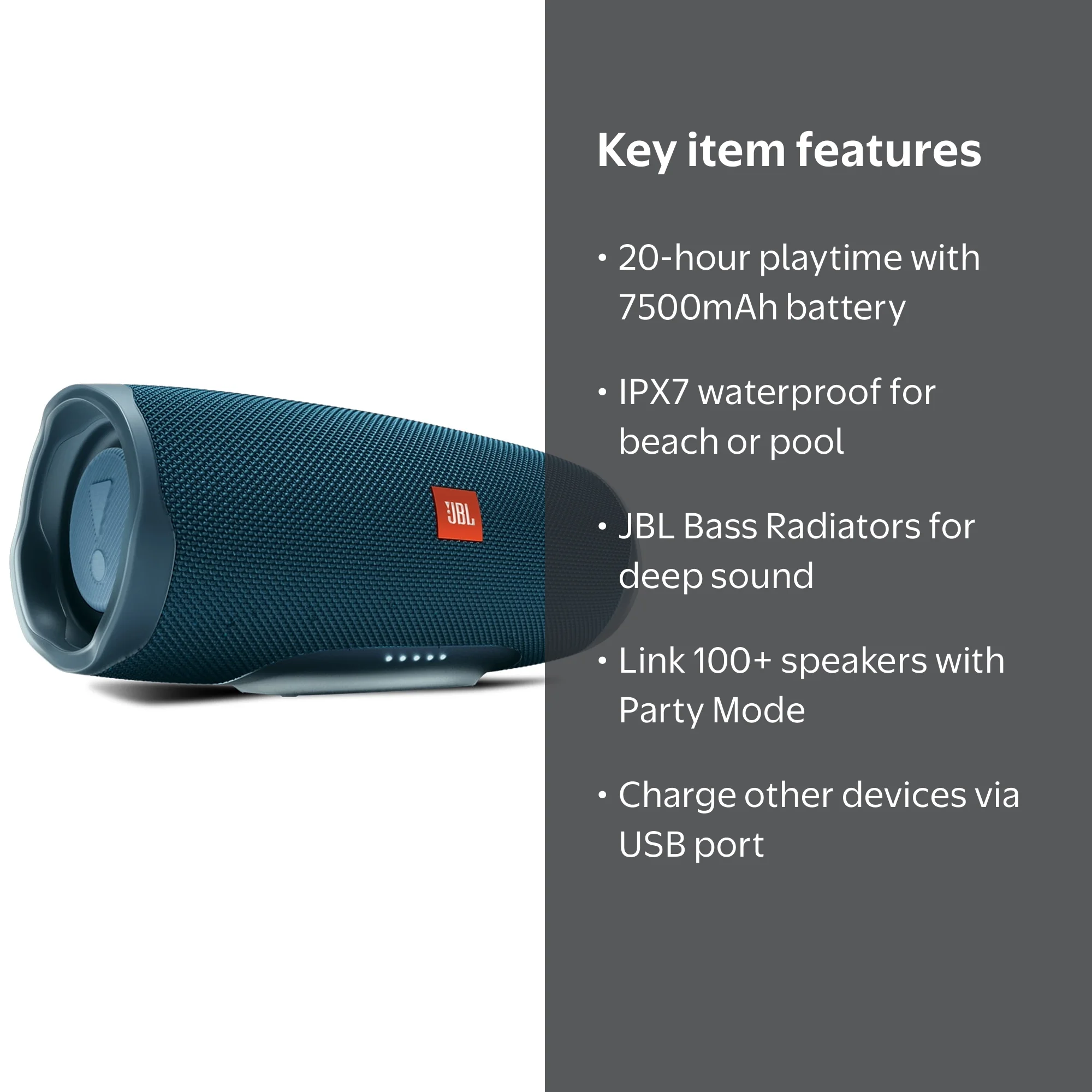 JBL Portable Bluetooth Speaker with Waterproof, Blue, CHARGE4BLU