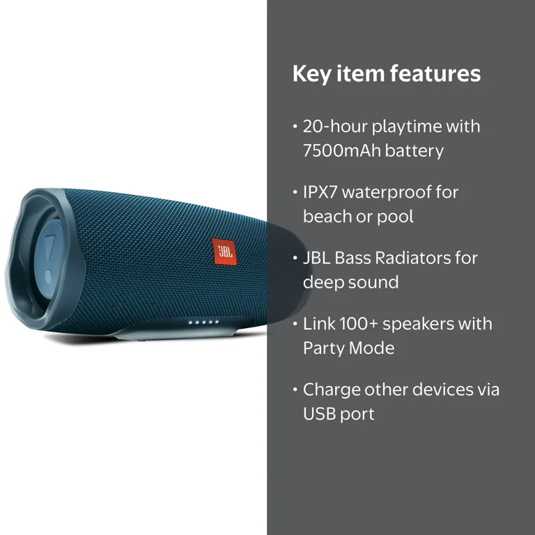 JBL, Portable Bluetooth Speaker, CHARGE4BLU, Waterproof Blue