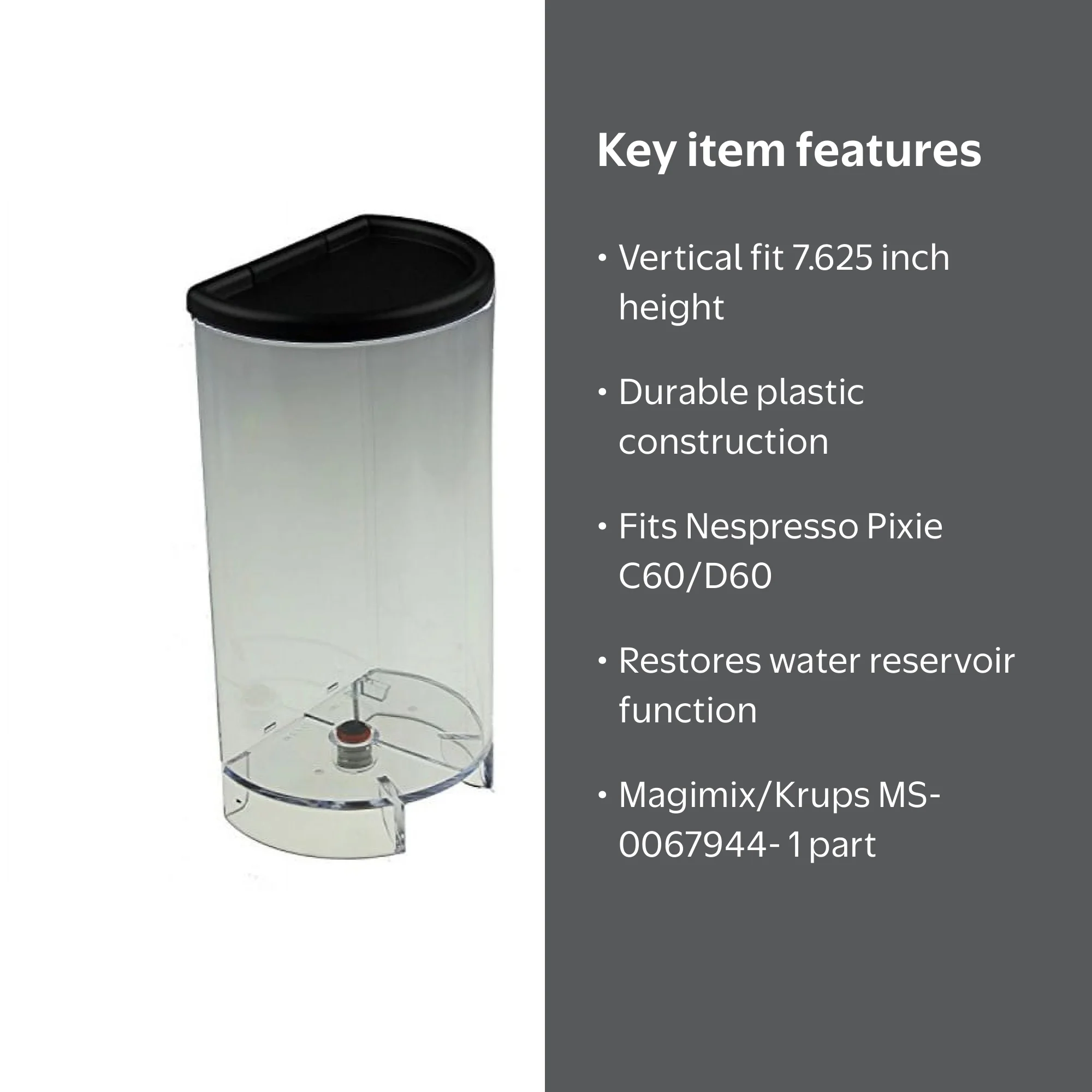 Nespresso Pixie Plastic Water Tank Replacement for C60 & D60