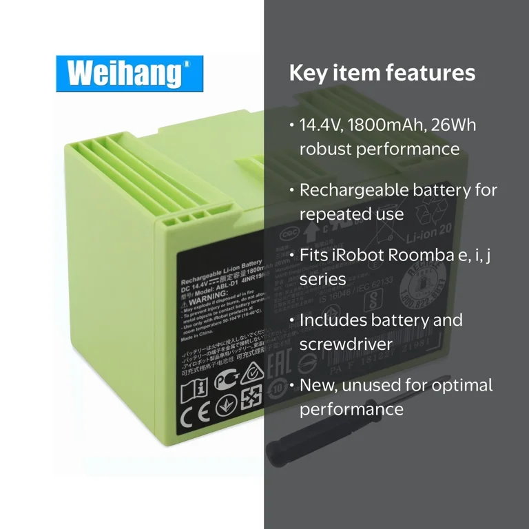 Weihang, Battery for iRobot Roomba, Green, 14.4V 1800mAh - Walmart.com