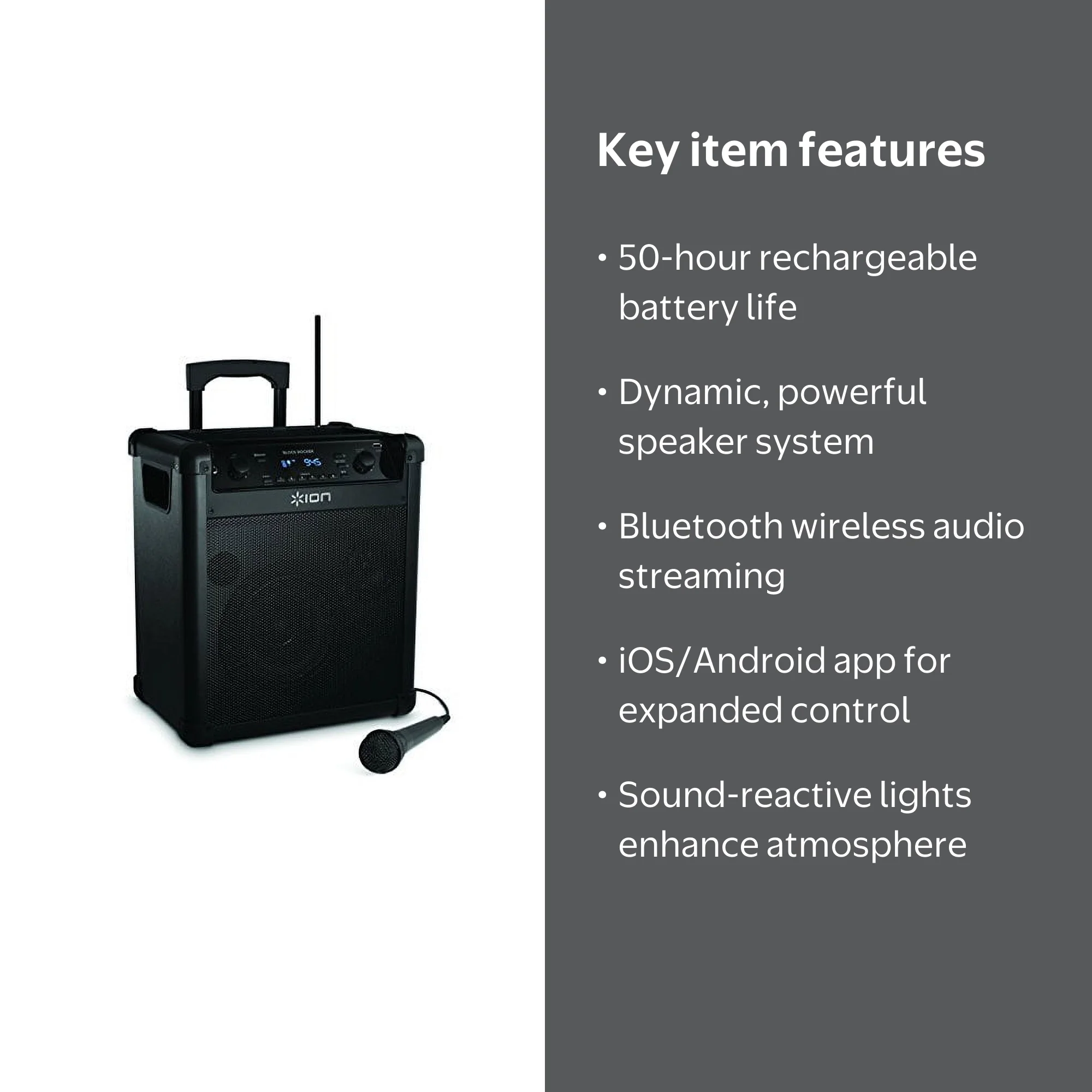 Ion Audio Block Rocker Flash | Wireless Rechargeable Speaker with