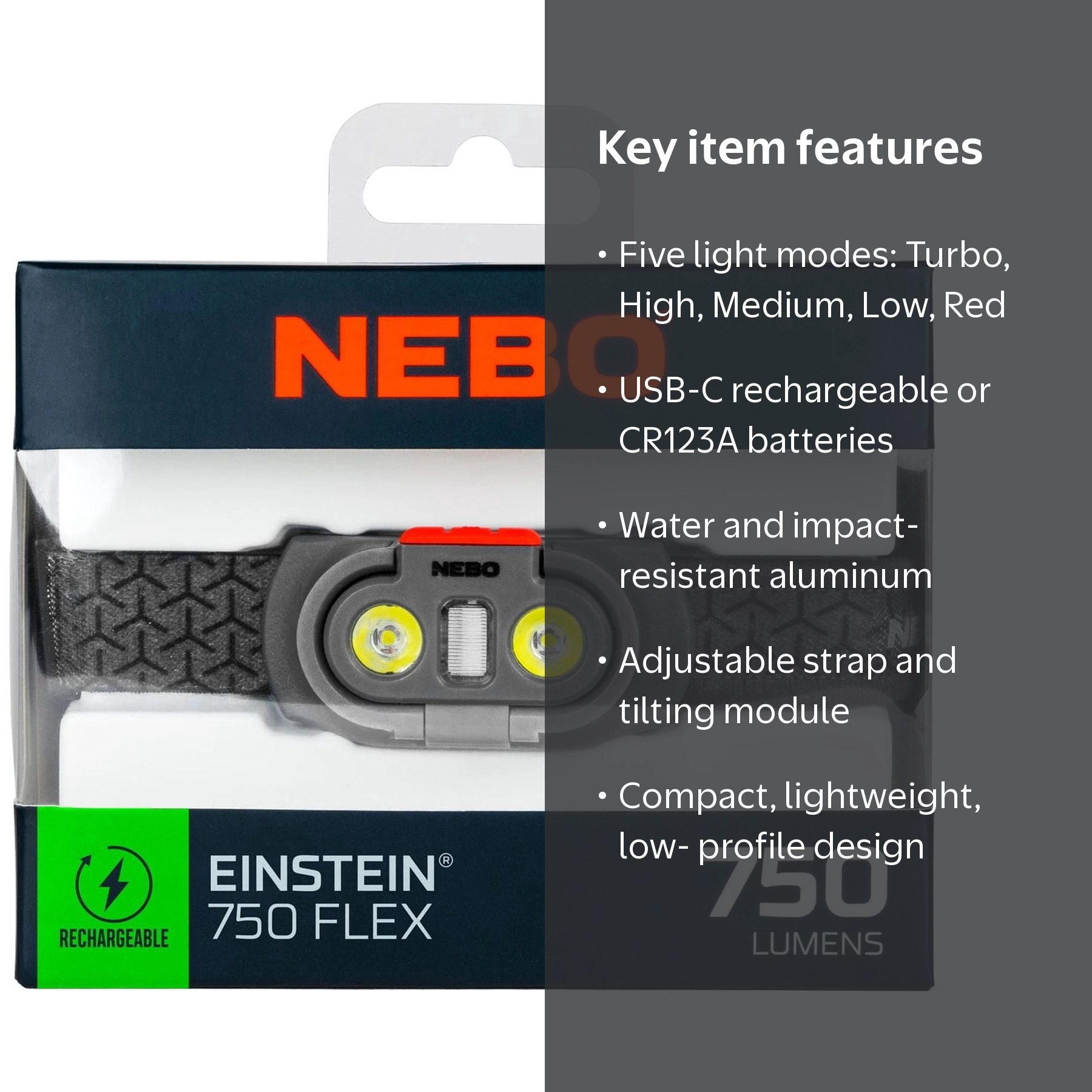 NEBO Einstein 750 Lumen LED Gray Flex Headlamp - Walmart.com