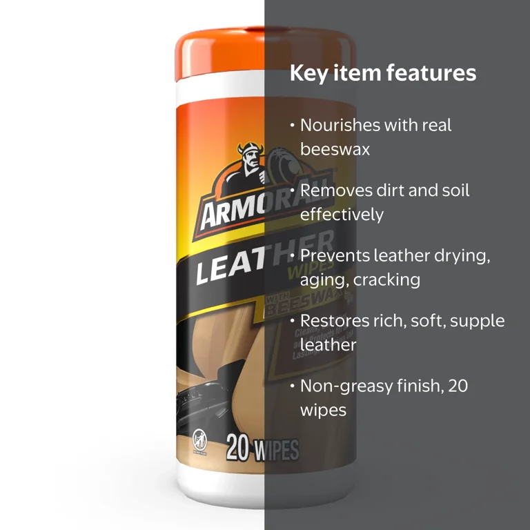 Armor All, Leather Car Cleaning Wipes, 20 Count, With Beeswax